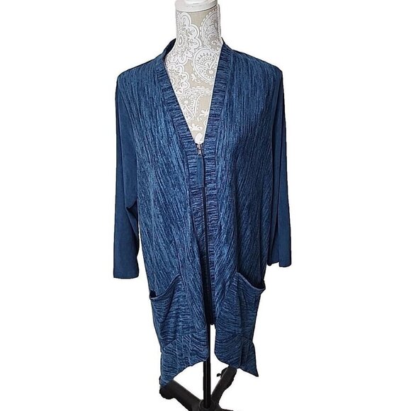 LOGO by Lori Goldstein Cardigan Sweater Blue Space Dyed  Women's Large - Picture 1 of 10